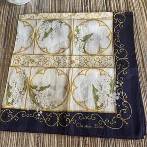 Christian Dior cotton scarve striped navy/gold/ivory